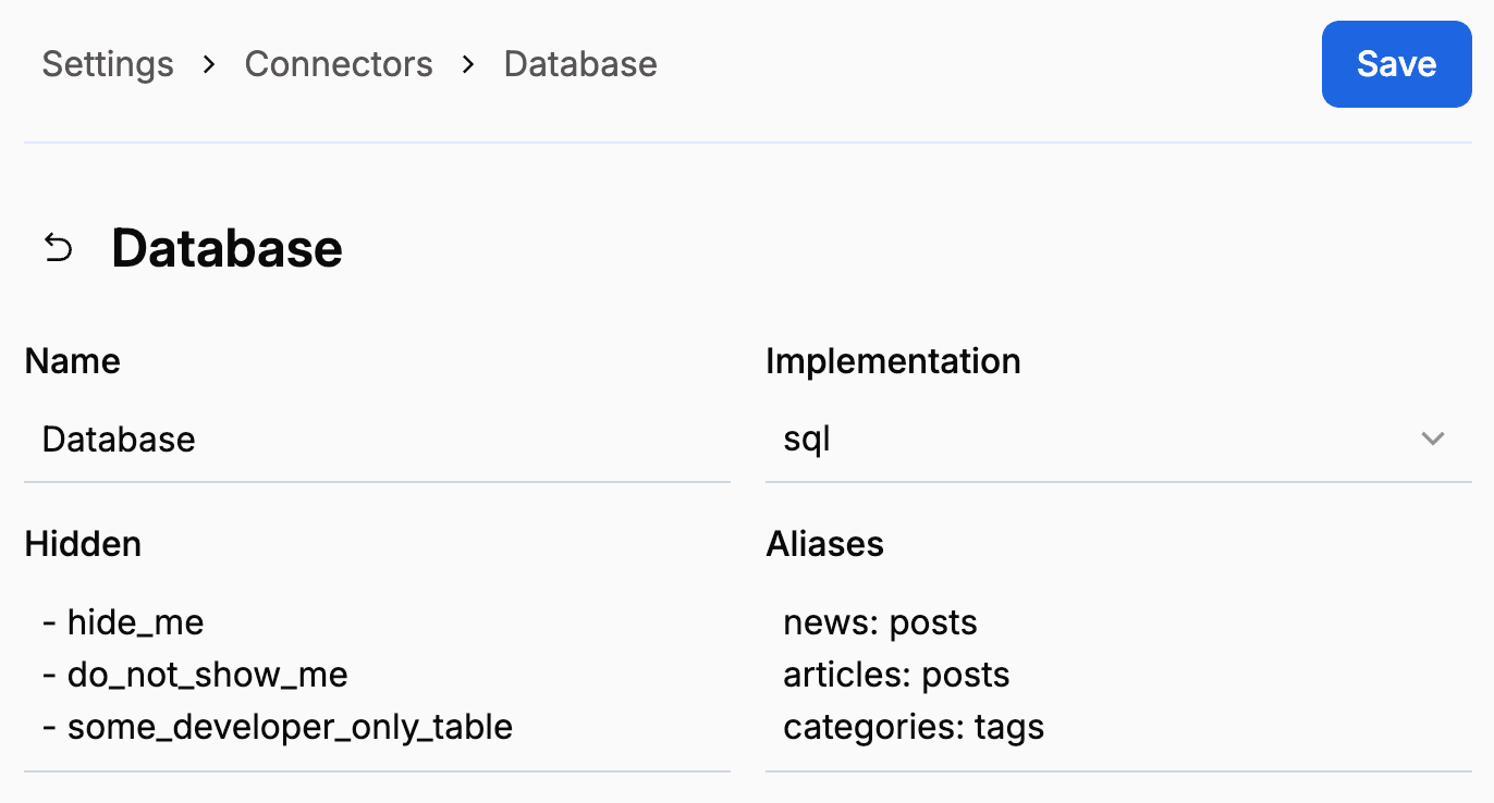 Database settings